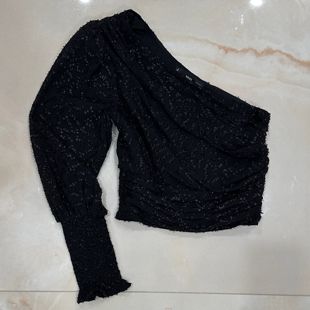 Mango One Shoulder Shimmer Top